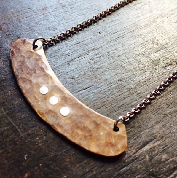 Half Circle Necklace - Brass and Dark Silver Mixed Metal Geometric