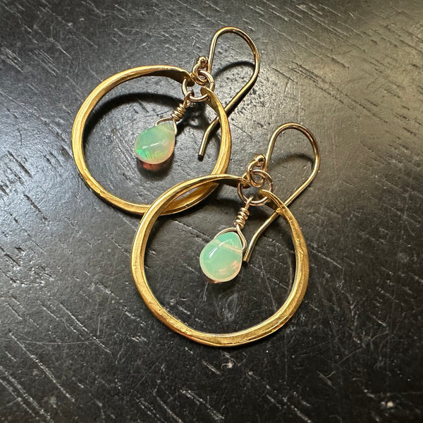 Tiny GOLD Hoops with Teardrop OPALS (OCTOBER BIRTHSTONE) 24K GOLD VERMEIL