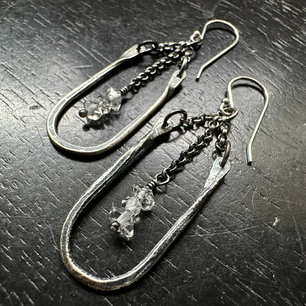 Tiny Silver Hestia Earrings with Herkimer Diamonds