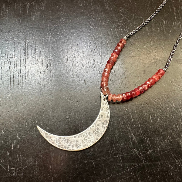XL sterling crescent moon PENDANT with Andesine
