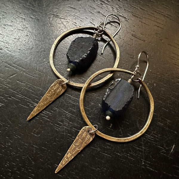 ROMAN GLASS, SMALL BRASS HOOPS and Textured Spears!