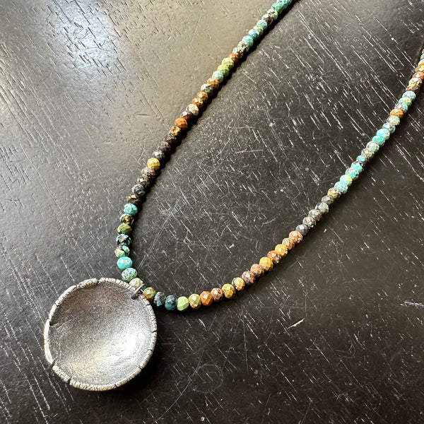 Altar Bowl Necklace - Sterling Silver on Dragon Skin Turquoise