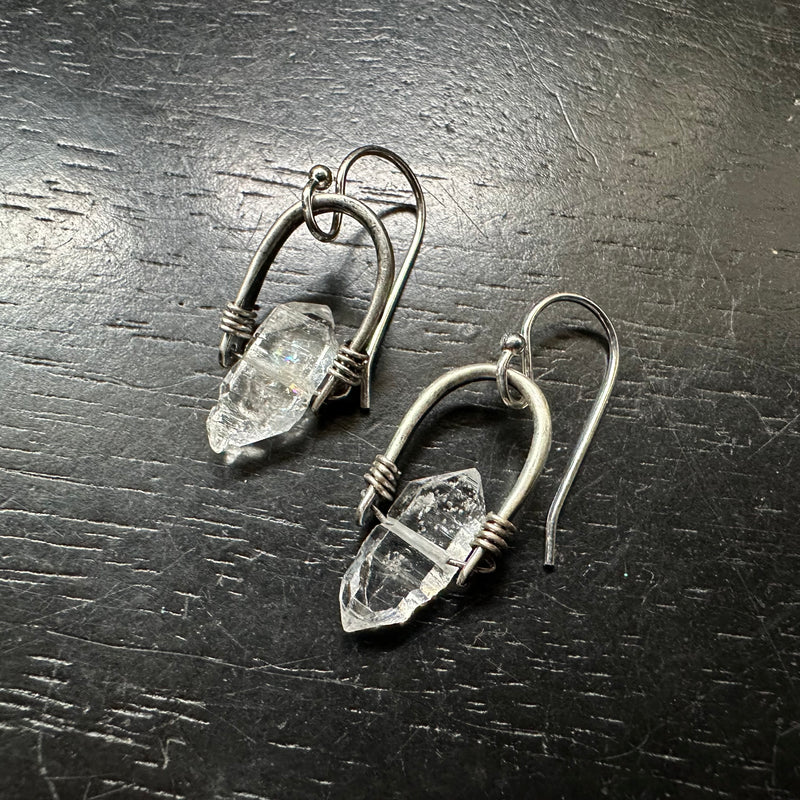 Tiny Herkimer Diamond Taliswoman all Silver Earrings