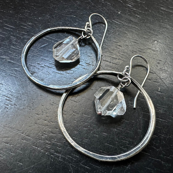 Small Silver Hoops with Herkimer Diamonds