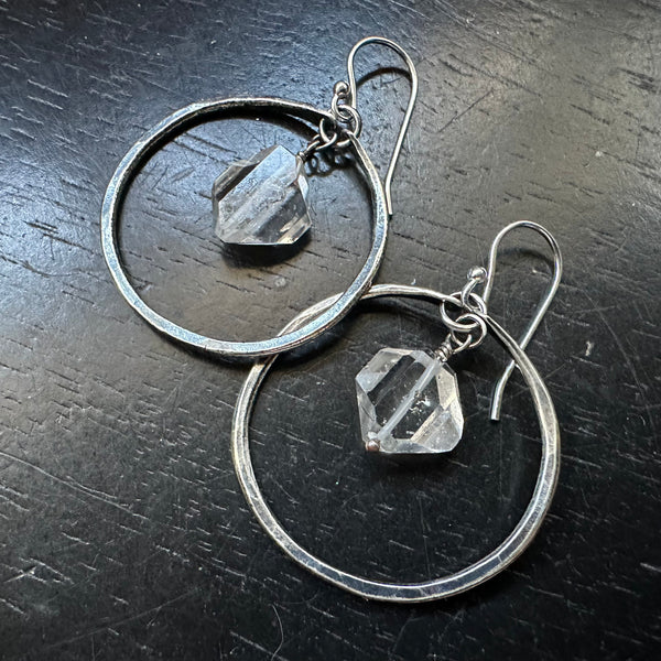 Small Silver Hoops with Herkimer Diamonds