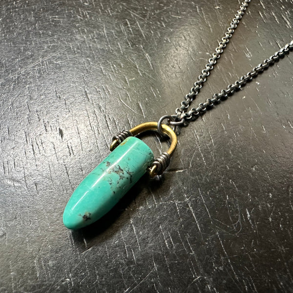 Tiny Turquoise Gold Bail Taliswoman Silver Necklace