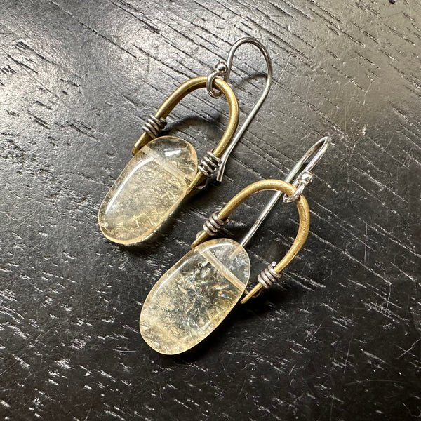 #4 Tiny Brass Taliswoman Earrings with LONG OVAL CITRINES (NOVEMBER BIRTHSTONE) #4
