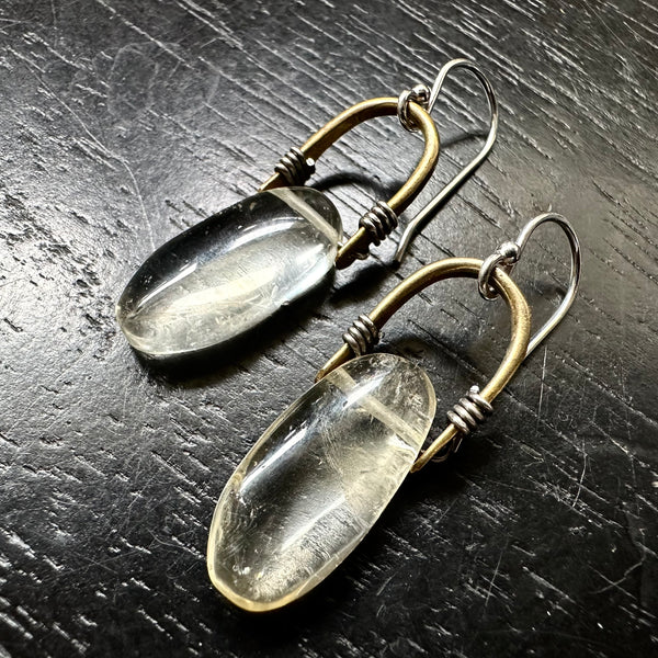 #5 Tiny Brass Taliswoman Earrings with LONG OVAL CITRINES (NOVEMBER BIRTHSTONE) #5