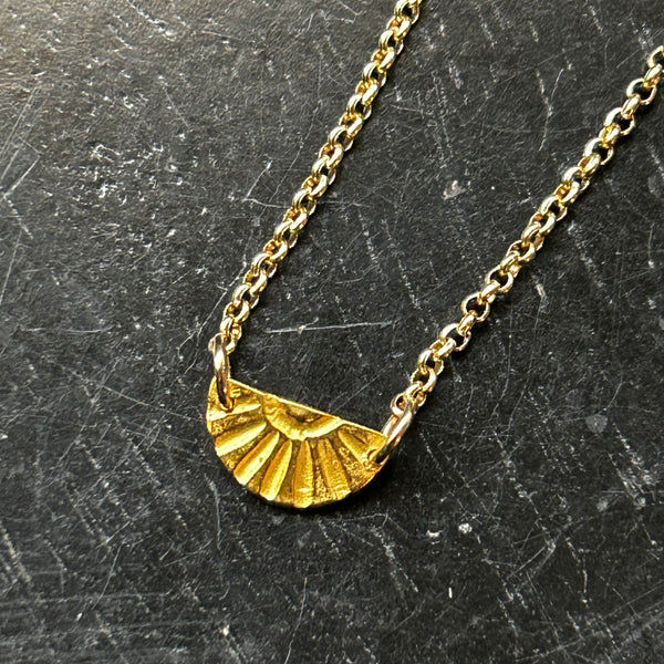 Gold Tiny Sunburst Medallion on Gold Chain necklace (Facing Up), 24K GOLD VERMEIL