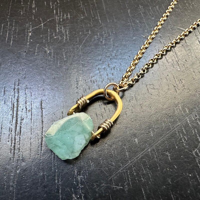 SWEET Tiny Gold RAW EMERALD Taliswoman Necklace, GOLD VERMEIL