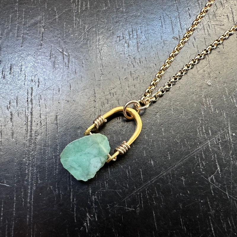SWEET Tiny Gold RAW EMERALD Taliswoman Necklace, GOLD VERMEIL