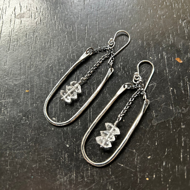 Tiny Silver Hestia Earrings with Herkimer Diamonds