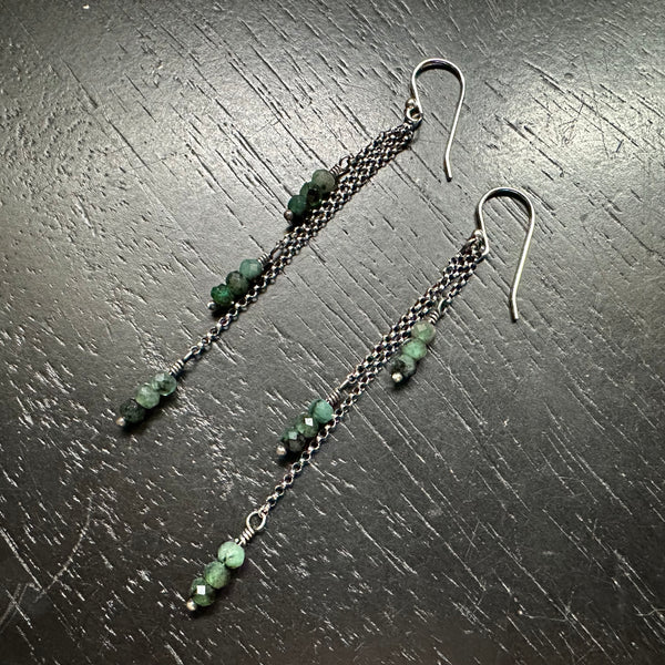 Faceted Emerald Dew Drop Earrings (May BIRTHSTONE) Sterling Silver Chains