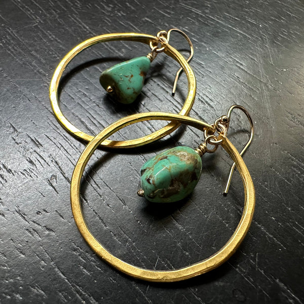 LIMITED BATCH! Raw Turquoise Earrings in SMALL 24K Gold Hoops