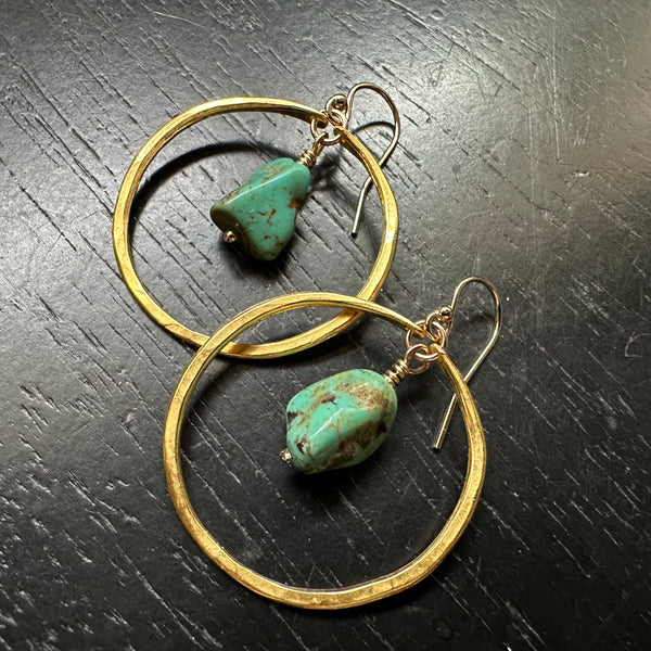 LIMITED BATCH! Raw Turquoise Earrings in SMALL 24K Gold Hoops