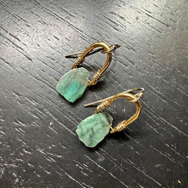 Tiny 24K Gold Taliswoman Earrings with Raw Emeralds