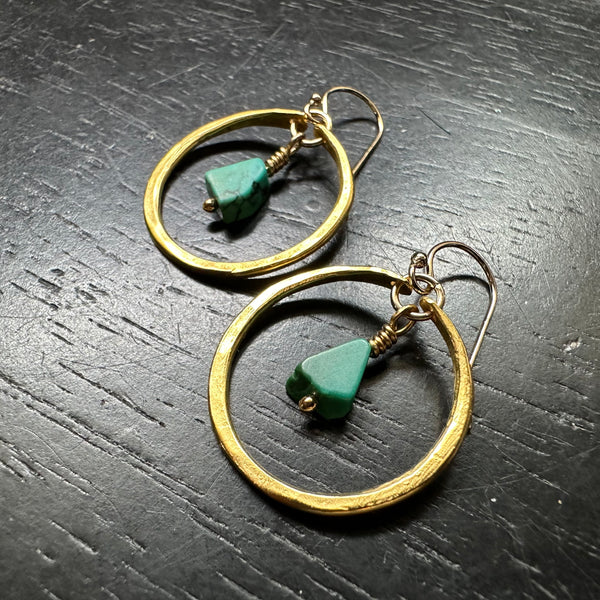 Raw Turquoise in Tiny 24K Gold Hoops