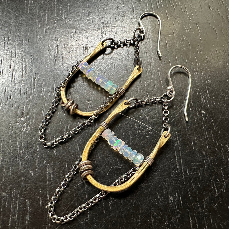TINY ARTEMIS EARRINGS: Faceted OPALS (OCTOBER BIRTHSTONE)