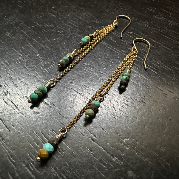 Faceted TURQUOISE Dew Drop Earrings (DECEMBER BIRTHSTONE) 14K GOLD chains