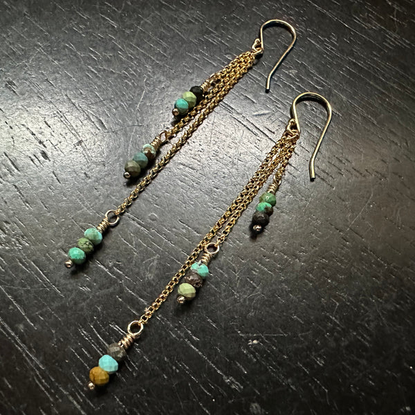 Faceted TURQUOISE Dew Drop Earrings (DECEMBER BIRTHSTONE) 14K GOLD chains