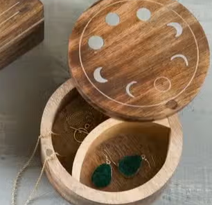 Wooden Moon Phase Pivoting-Lid Jewelry Box