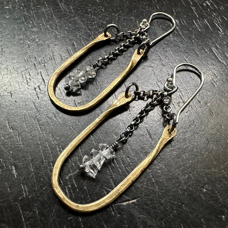 Tiny Brass Hestia Earrings with Your Choice of Crystal