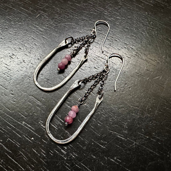 HESTIA EARRINGS: Tiny SILVER with RUBY (JULY BIRTHSTONE) Faceted Crystals!