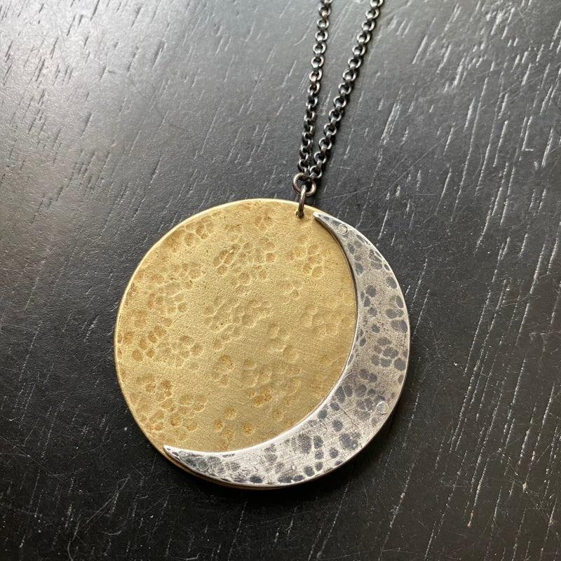 XL STACKED SILVER and BRASS SUN/MOON Necklace