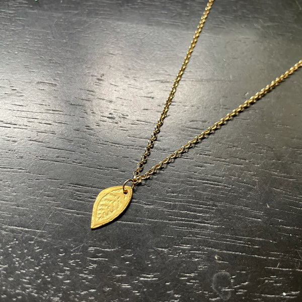 Gold Tiny Reversible Leaf Necklace, 24K GOLD VERMEIL