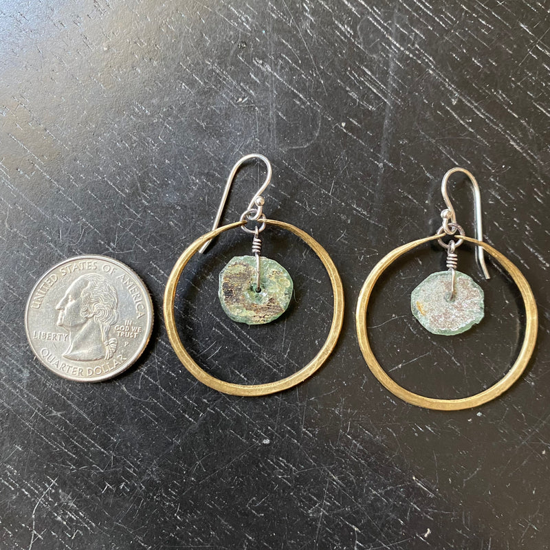 Small Brass Hoops with Roman Glass!