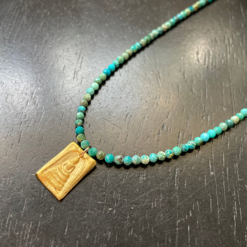 Gold Buddha Medallion Necklace with Faceted Turquoise 24K GOLD VERMEIL