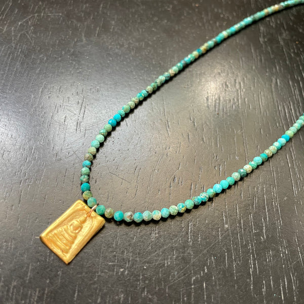Gold Buddha Medallion Necklace with Faceted Turquoise 24K GOLD VERMEIL
