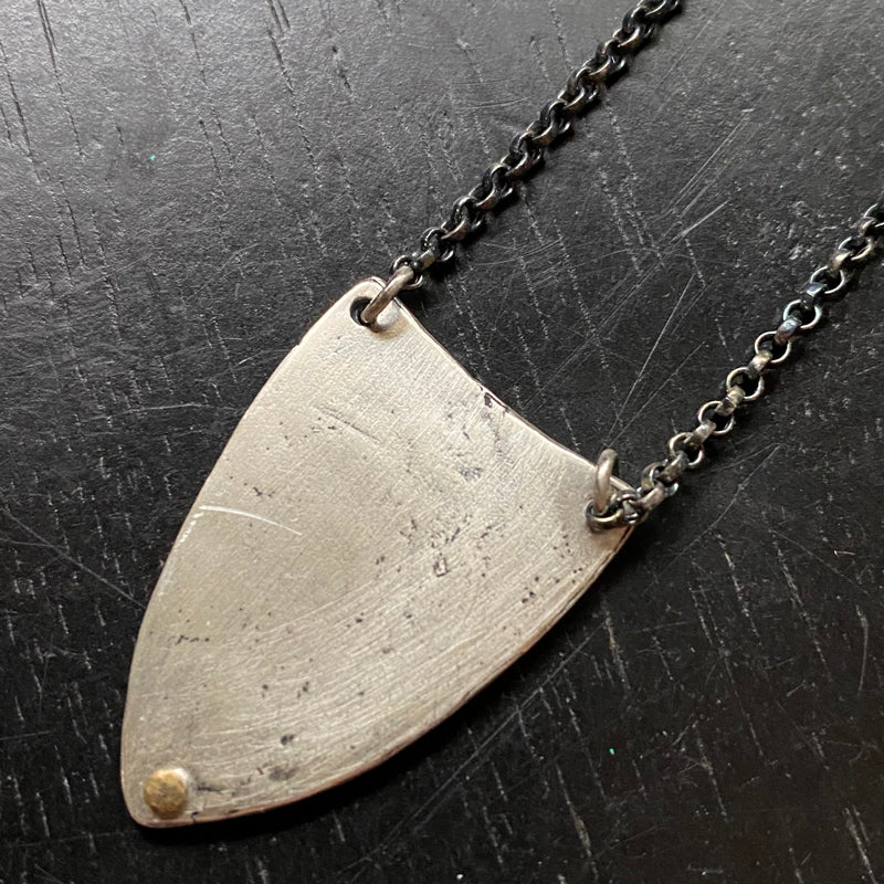 KAHN MAN: Riveted Wide Hammered Sterling Silver Spear on Silver Chain