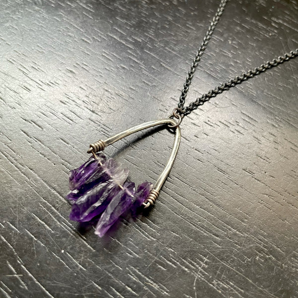 Small Amethyst Cluster Necklace with Angled Silver Bail