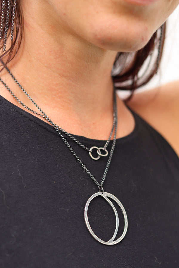 Interconnected Circles Necklace, Oxidized Sterling Silver Chain