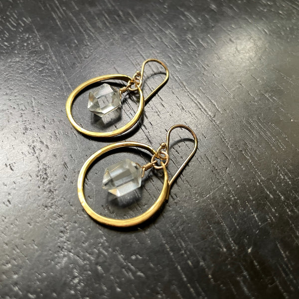 Herkimer Diamond Earrings in Tiny Gold Hoops