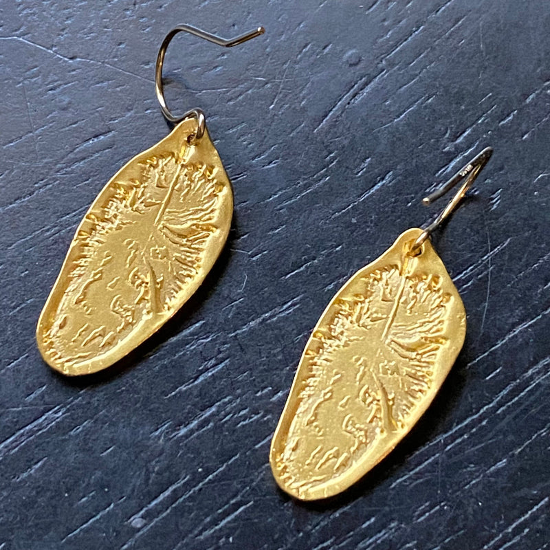Reversible Gold Feather Earrings, 24K GOLD VERMEIL