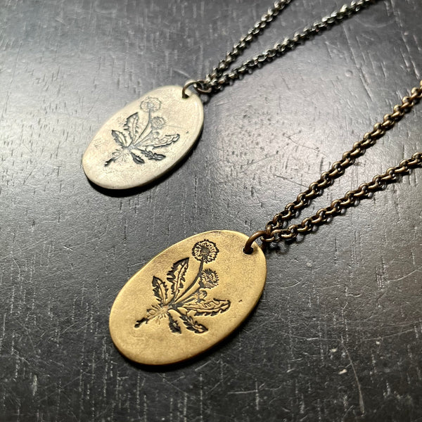Dandelion Medallion Necklace: 2 Metal Options