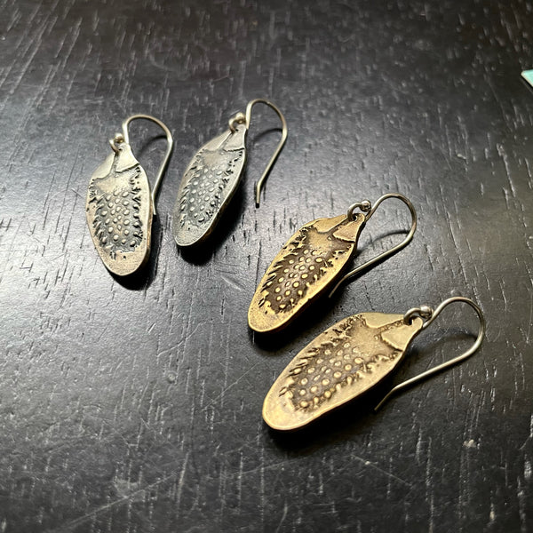 Small Textured Feathers Earrings - 2 Metal Options