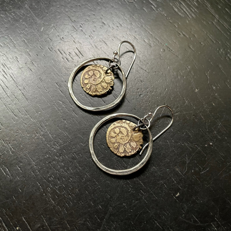 Orijen's Brass Spiral Earrings in Tiny Silver Hoops