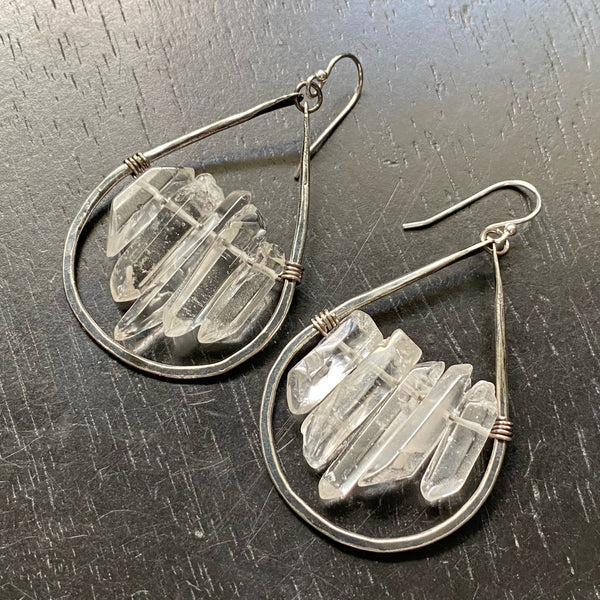 LARGE QUARTZ CLUSTERS in Medium Silver TEARDROPS Earrings