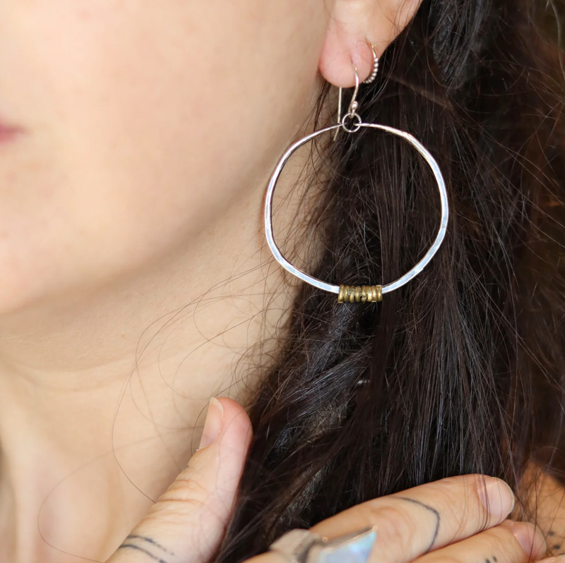 Silver Hoop Earrings with Heishi