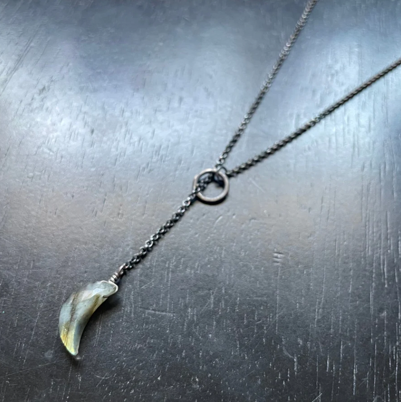 "LARIAT" CRESCENT MOON Necklaces: Adjustable Sterling Silver CHAIN With Your CHOICE OF STONE/CRYSTAL!