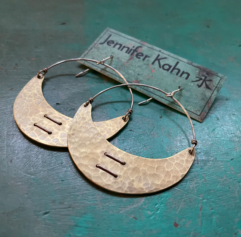 Stitched Brass Crescent Earrings