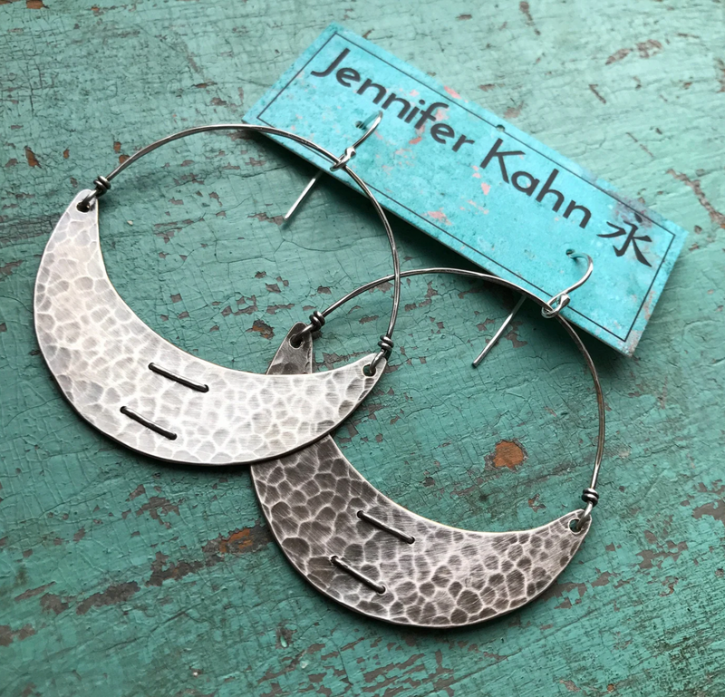 Stitched Sterling Silver Crescent Earrings