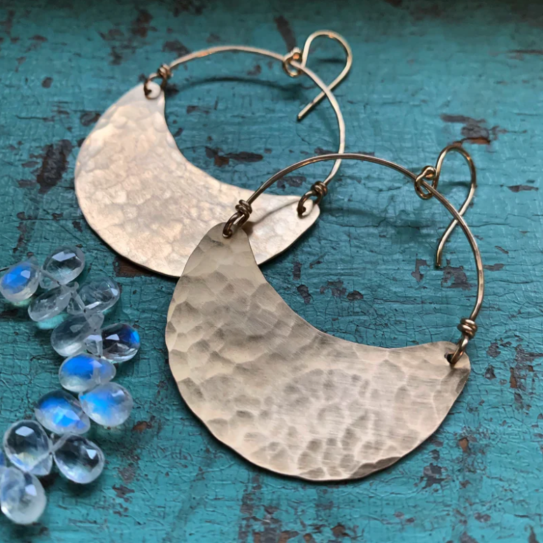 Hammered Gold Crescent Earrings