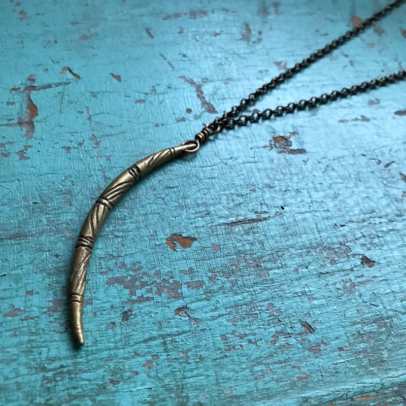 Carved Moon in Brass Necklace