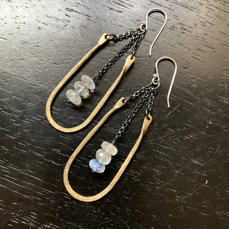 Small Brass Hestia Earrings with Moonstone