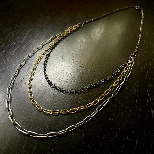 Triple Chain Necklace (smaller silver links in bottom chain vs. other styles)