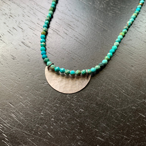 Silver Half Moon Necklace with Turquoise Beads